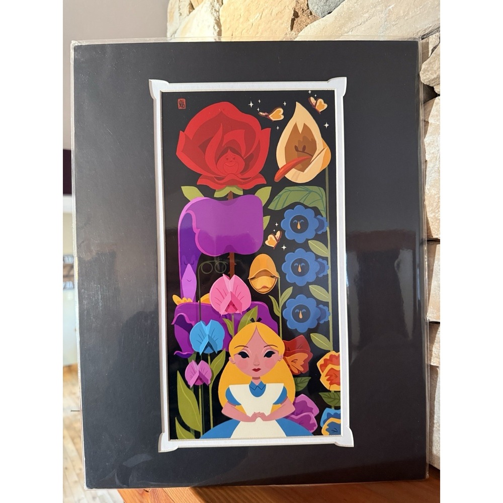 Disney Parks Shar Tuition  Alice In Wonderland Matted Print 14x18" New